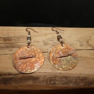 Boucles d'oreilles disque cuivre martelé